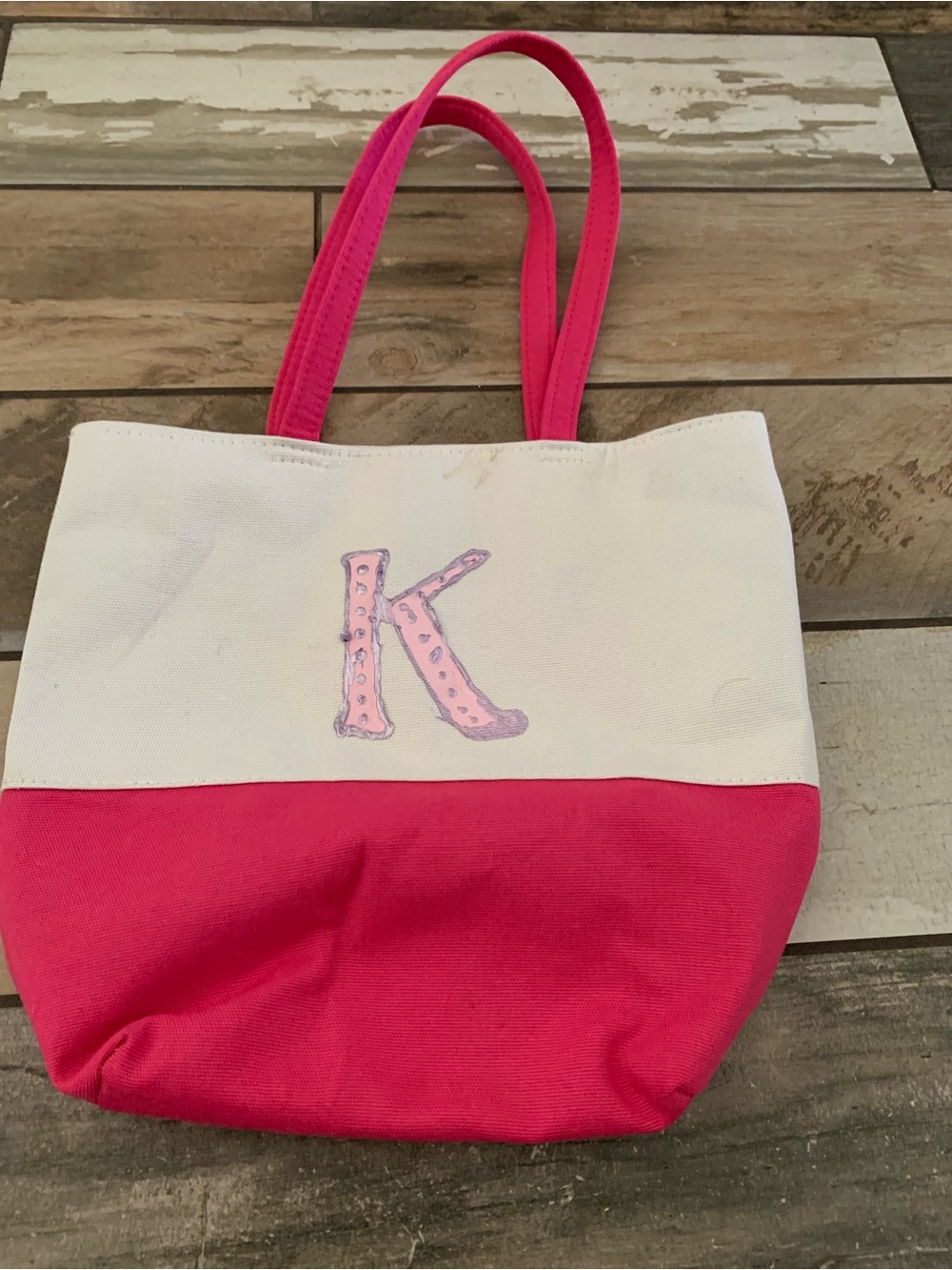 Canvas Two-Tone Pink and White Tote Bag with Monogram